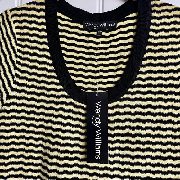 Wendy Williams Yellow/Black Chevron Striped Fit & Flare Sweater Dress;SZ L;BNWT - Picture 4 of 7